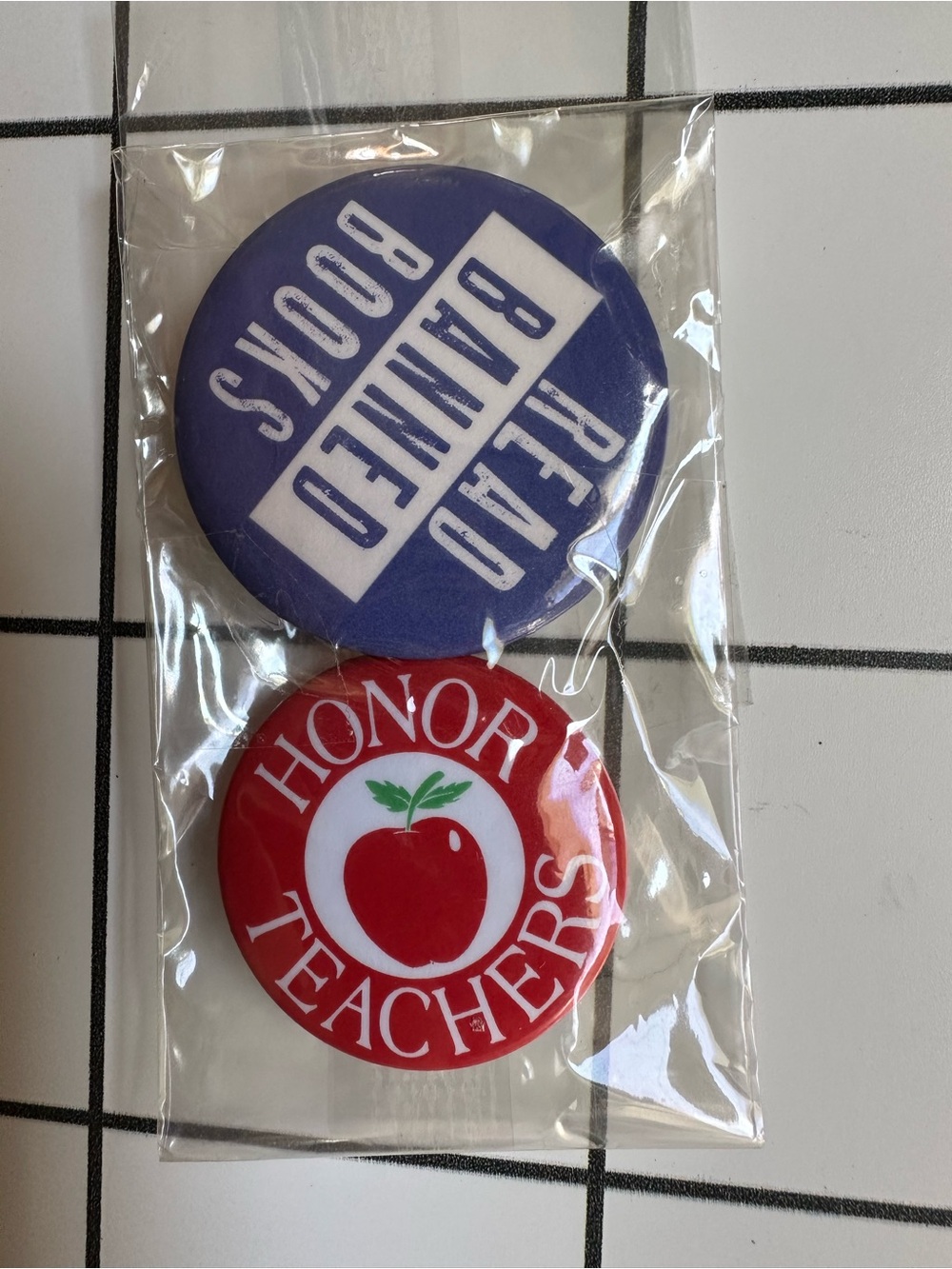 Honor Teachers Red Apple Button Pin Pack - Read Banned Books Blue Button